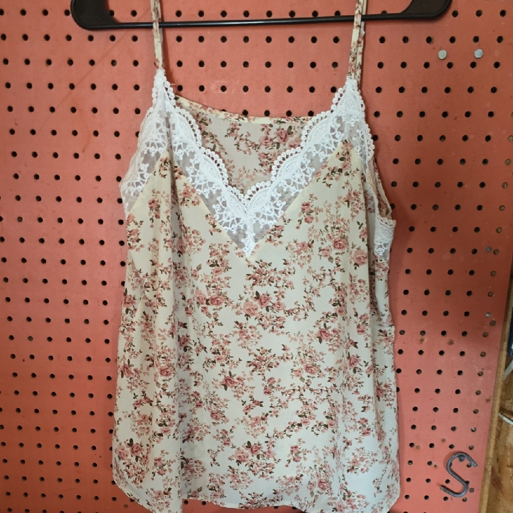 Floral Lace Trim Cami Top